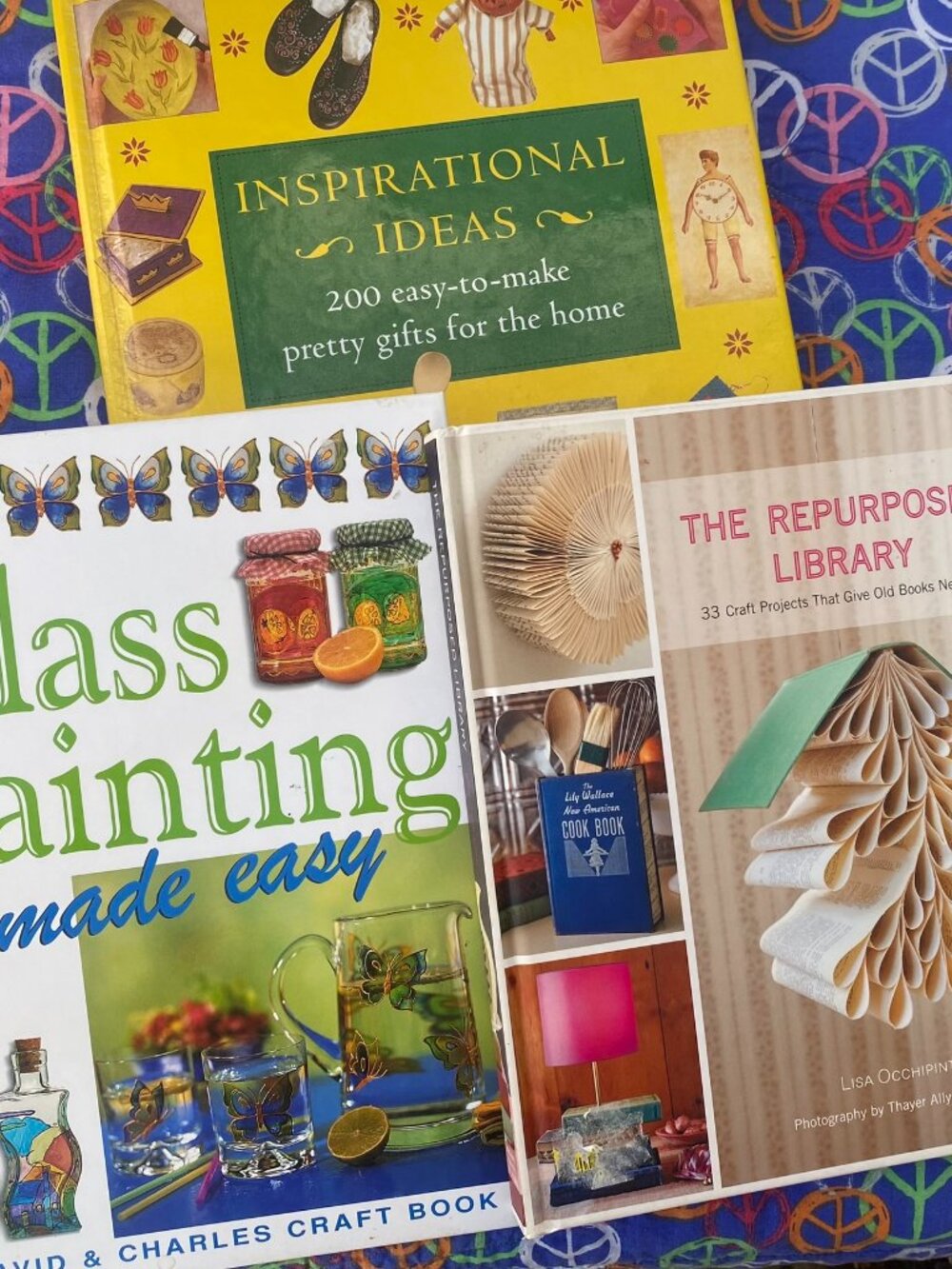 3-BOOK CRAFT BUNDLE Inspirational Ideas, Glass Painting, Repurposed Library Hard